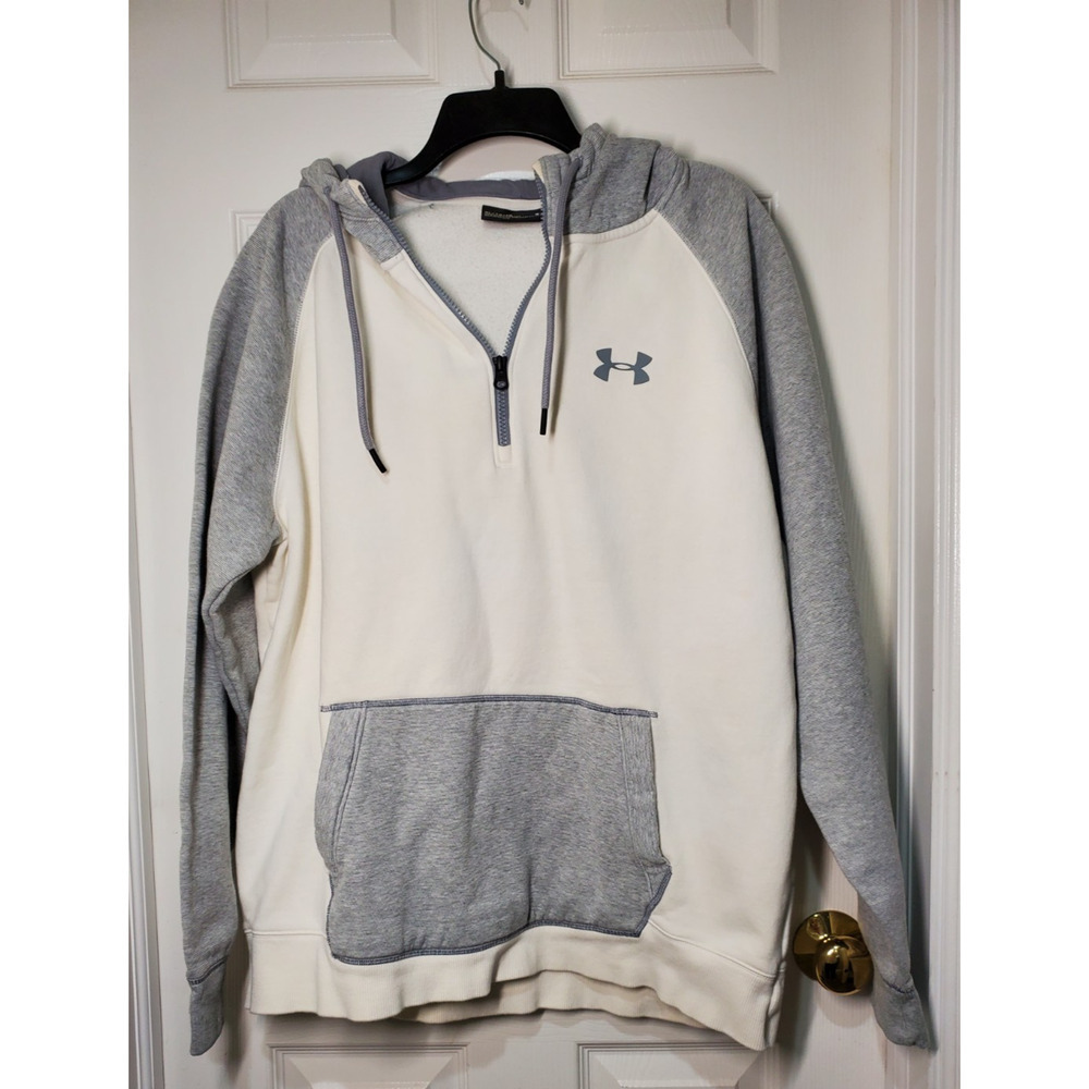 Under Armour ColdGear Hoodie Men’s XL Quarter Zip Pullover Gray White